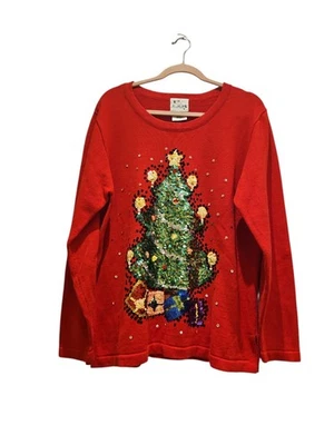 🎄 Vintage Quacker Factory Sequin Christmas Tree Jumper Size Medium Festive Knit - Image 1 of 4