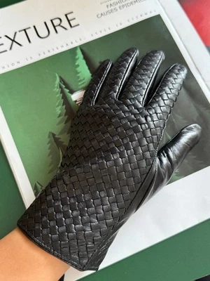 Guantes de cuero tejido para mujer Bottega Veneta - negros - diseño Intrecciato de lujo Foto 1 de 4