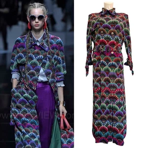 Emporio Armani Runway SS 2017 Women's Mulberry Silk Geometric Trench Coat 42-M - Picture 1 of 23