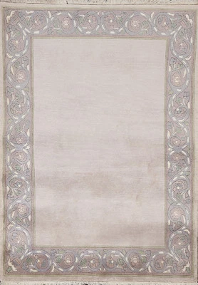 Beige / Gray Nepalese Oriental Rug 3x5 Ft Handmade Wool Capet Bordered Foyer Rug - Image 1 of 4