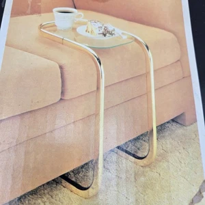 Adjustable C Shaped Under the Sofa / Bed Table - Brass and Glass Look - New - Picture 1 of 3