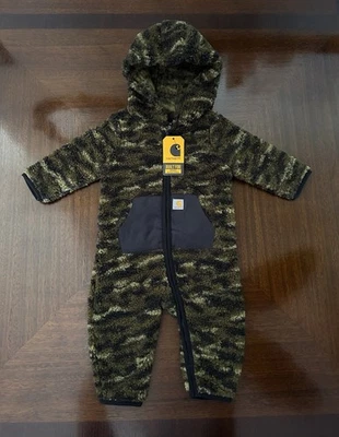 Цельный комбинезон Carhartt Baby Sherpa на молнии с капюшоном камуфляжный зеленый размер 6 месяцев - Изображение 1 из 4
