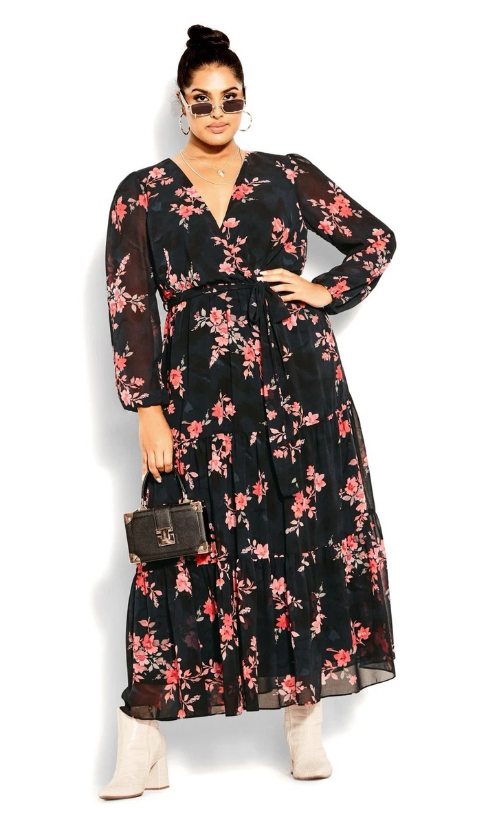 City Chic Women's Holiday Floral Dress – Frilly Layered Skirt With Adjustable Straps