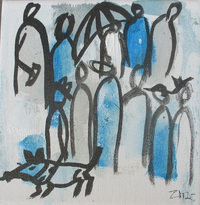 Menschen in der Stadt Acryl/LW 15x15 cm Kunstmuellerei Düsseldorf - Bild 1 von 4