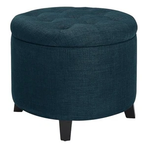 Convenience Concepts Designs4Comfort Round Storage Ottoman in Blue Fabric - Picture 1 of 6