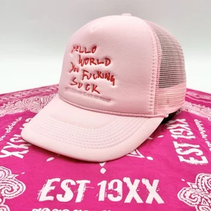 MGK Machine Gun Kelly Hello World Trucker Hat Pink Snapback Nissun Cap Bandanna - Picture 1 of 11