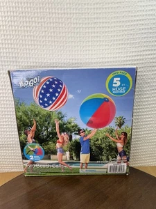 H2O Go Jumbo 5 Foot Huge 60" Inflatable Beach Balls Set of 2 Balls 2000578 New - Picture 1 of 6