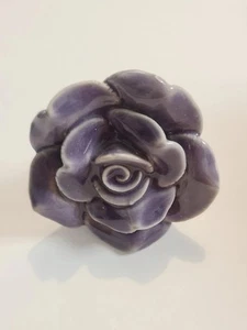 LAVENDER PURPLE CERAMIC ROSE FLOWER KNOB DRAWER PULL - Picture 1 of 10