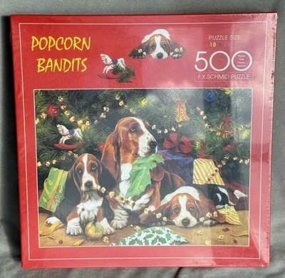 Nuevo PUZZLE PopCorn Bandits 1998 Linda Picken 500 F.X Schmid Beagle Perro Navidad Foto 1 de 4