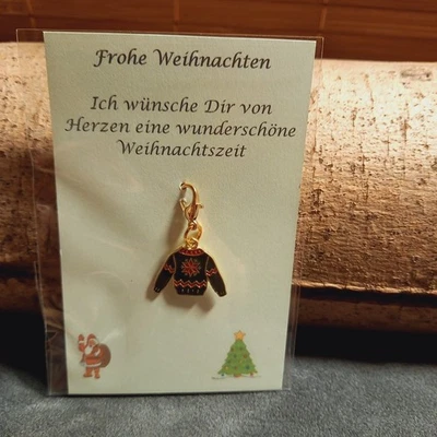 Weihnachtlicher Emaille Anhänger Weihnachtspulli Charm Bettelarmband Tasche - Bild 1 von 2