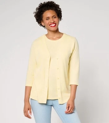 Conjunto cardigã/tanque Denim & Co. Essentials mistura de linho flan A692005 médio - Imagem 1 de 2