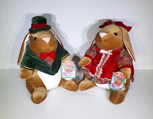 Mr. Mrs. Velveteen Rabbit Bunny 1985 Commonwealth Plush Toys R Us Green Red 14" - Picture 1 of 17