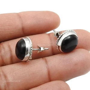 Pendientes De Aro De Ónix Natural De Plata De Ley Para Aniversario - Imagen 1 de 9
