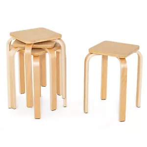 Stackable Stools Set of 4 with Rounded Corners & Anti-slip Felt Mats Backless - Picture 1 of 10