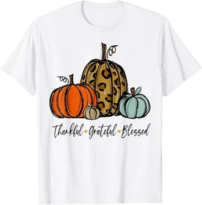 Thankful Grateful Blessed Pumpkin Thanksgiving Day Gift T-Shirt - Picture 1 of 7