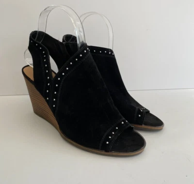Lucky Brand Ulyssas Negro Gamuza Cremallera Eslinga Tachonada Cuñas Para Mujer 8 Foto 1 de 4