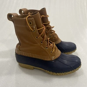 LL Bean Women's 8” Bean Boots Size 6N Made in USA Duck Boot Blue Brown Preppy - Picture 1 of 13