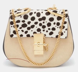 Chloe Drew Turnlock Flap Multicolor Leopard Shoulder Crossbody Leather Suede EUC - Picture 1 of 10