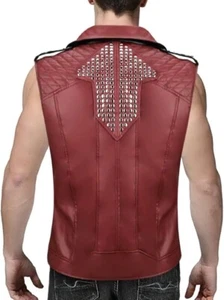 Mens Spikes Studded Rock Punk Red Leather Vest Motorcycle Biker Leather Jacket - Bild 1 von 3