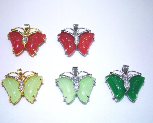 VETEMENTS Collana con ciondolo farfalla cristallo giada rosso verde originale 18 kgp moda donna