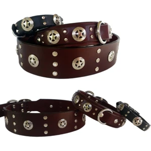 Studded with star and crystals Premium Leather Dog Collar Christmas day - Picture 1 of 22