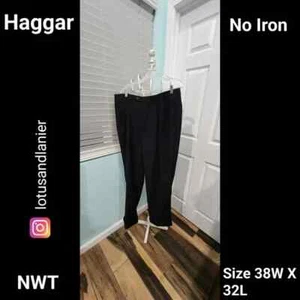 Cintura flexible azul marino Haggar, sin pantalones plisados de hierro talla 38W X 32L nueva con etiquetas - Imagen 1 de 8