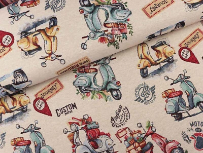 MARKENLOS GOBELIN Stoff Dekostoff Taschenstoff Kissen Polster MOTORROLLER EUR 19,98/m
