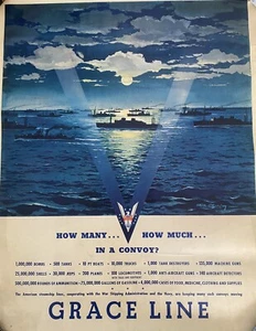 Póster original Grace Line Steamship Co de la Segunda Guerra Mundial cuánto en un convoy V de la victoria - Imagen 1 de 6
