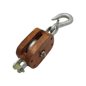 Single Sheave Wooden Pulley Blocks 3" to 12" (Lifting Swivel Hook Eye Shackle) - Picture 1 of 36