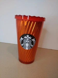 STARBUCKS Collectors Cup 16oz ORANGE SHINY SPIRAL Tumbler Rare *NO STRAW* - Picture 1 of 10