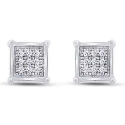 Real Diamond Men Ladies Stud Earring Sterling Silver Screw On Back - Image 1 of 4