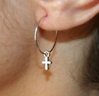 Small Cross Drop Hypoallergenic Hoop Earrings G286