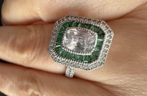 EJI 925 Sterling Art Deco Style GREEN GEMSTONES Cocktail Statement Ring SZ 9.25 - Picture 1 of 17