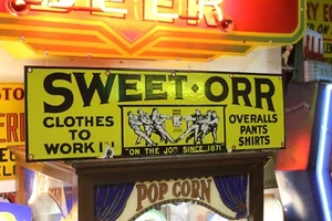 SELTEN SWEET-ORR OVERALL HÄNDLER PORZELLAN BLECHSCHILD WORK WEAR DENIM JEANS HOSE - Bild 1 von 14