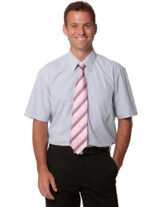 Benchmark Mens Mini Check Short Sleeve Corporate Shirt Left Chest Pocket - Picture 1 of 8