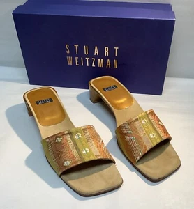 Stuart Weitzman Slide Sandels Bronze Jacquard Size 8.0 M RARE Non Online(0033) - Picture 1 of 9
