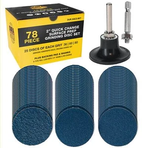Dura-Gold 2" 78 Pc Quick Change Surface Prep Grinding Disc Set, 36, 60, 80 Grit - Picture 1 of 5