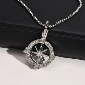 Halskette mit Anhänger 316L Edelstahl Feuerbestattung Urne Stern Kompass - Bild 1 von 4