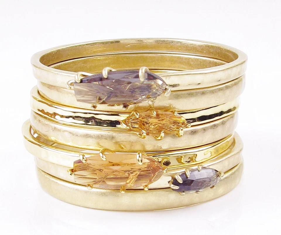 New Robert Lee Morris Soho Leaf Hammered Bangle Bracelets - Set Of 7 $125 - Image 1 of 4