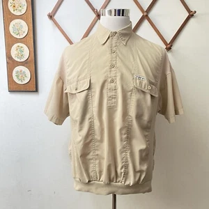 Vintage Members Only Half Button 2 Pocket Shirt Safari Tan Mens XL - Picture 1 of 16