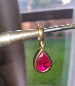 9K Yellow Gold Ruby Diamond Pendant - Picture 1 of 14