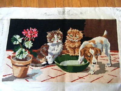 Antique Kittens &Puppy Completed Needlepoint tapestry Margot Creations de Paris - Image 1 of 4