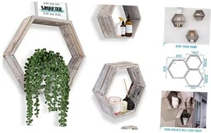 Rustic Wall Mounted Hexagonal Floating Shelves – Set of 3 Honeycomb Shelves – - Picture 1 of 7