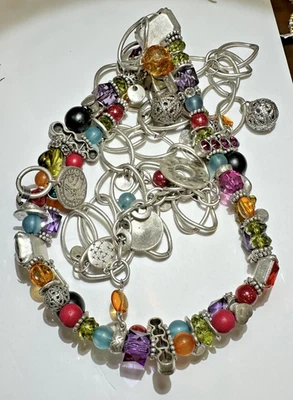 Cintura Regolabile Con Perline Rosa Verde Gialla In Rame E Smalto - Immagine 1 di 4