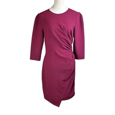 Shoshanna 8 Ralph Maroon Puff Sleeve Side Ruched Asymmetrical Sheath Dress - Image 1 of 4
