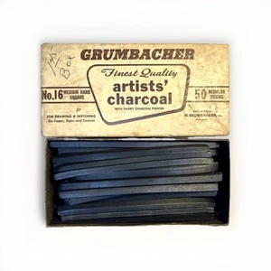 Vtg Grumbacher Artists’ Charcoal No. 16 Medium Hard Square 30 Full Sticks - Picture 1 of 4