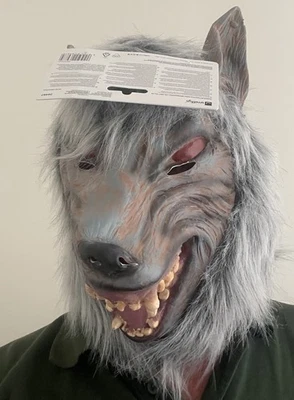 Werewolf Mask Mens Halloween Wolf Fancy Dress Face Mask Grey - Image 1 of 4