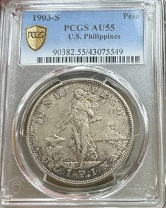 1903-S USA-Philippinen Silber Peso PCGS AU55 - Bild 1 von 6