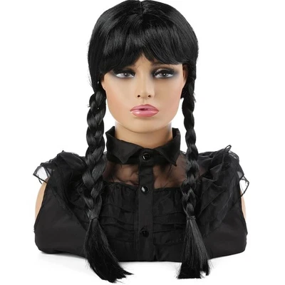 Wednesday Addams Wig with Bang Gothic Party Cosplay Costume Accessory Halloween - Image 1 of 4