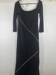 NWOT Odette Christiane Rhinestone Cutout Maxi Off Shoulder Y2K Dress Black L - Picture 1 of 7